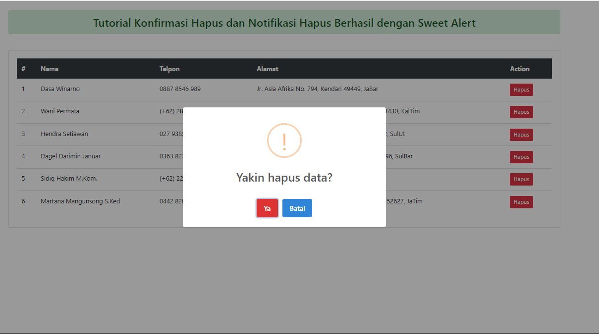 Membuat Konfirmasi Hapus Data di dengan SweetAlert