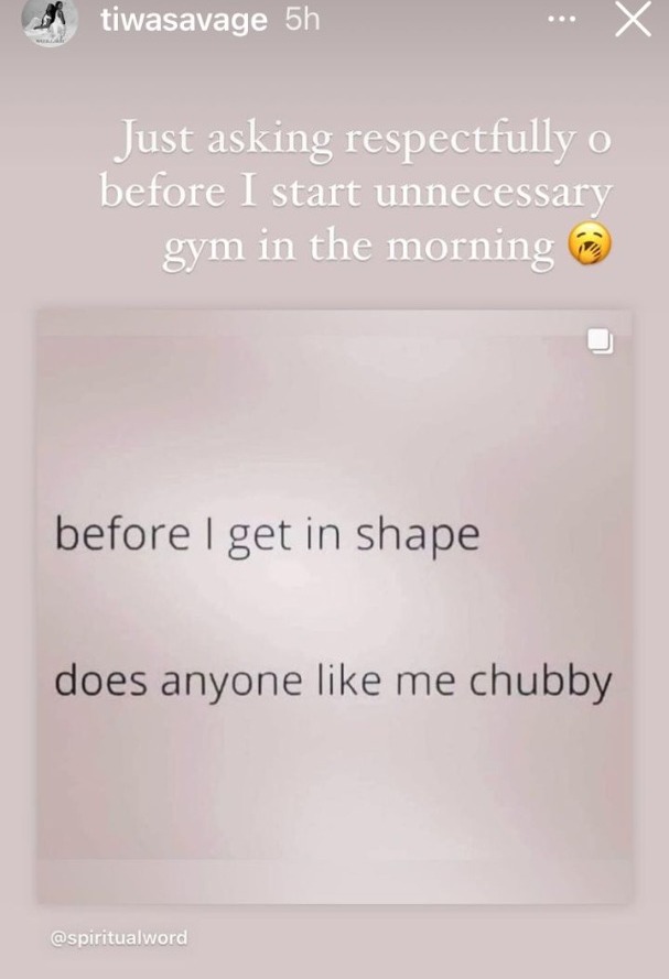 Before i get in shape, Does anyone like me Chubby??- Tiwa Savage questions her fans as she reveals she is ready to slim down