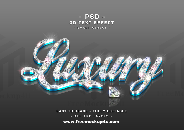 Diamond Luxury Text Effect 3D Silver Blue Mirror Style