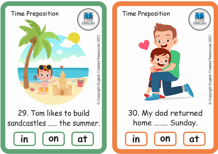 Grammar Activity: Preposition of Time | Task Cards