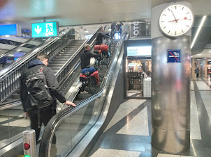 Escalators in Zurich Hauptbanhof between basement and upper level.