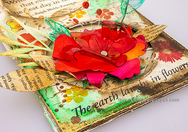 Layers of ink - Dimensional Flowers Mixed Media Tutorial with recycled background by Anna-Karin Evaldsson.