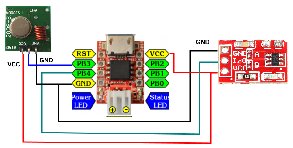 Trimiterea codului de activare a soneriei  folosind transmițătorul RF 433MHz FS1000A cu ATTiny85 si un buton touch