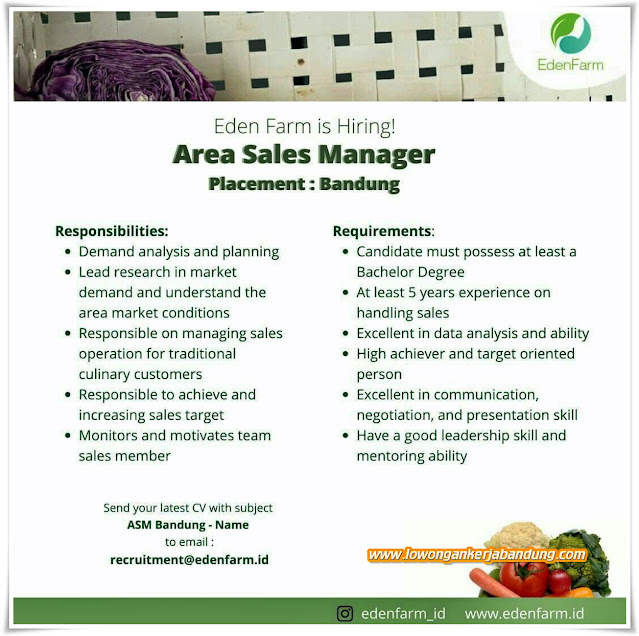 Loker Bandung Area Sales Manager Eden Farm