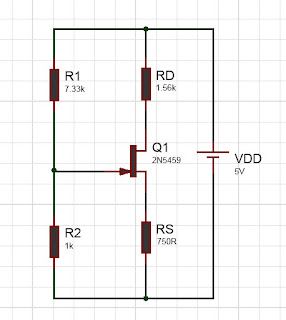 calculated simulated circuit diagram of voltage divider bias JFET
