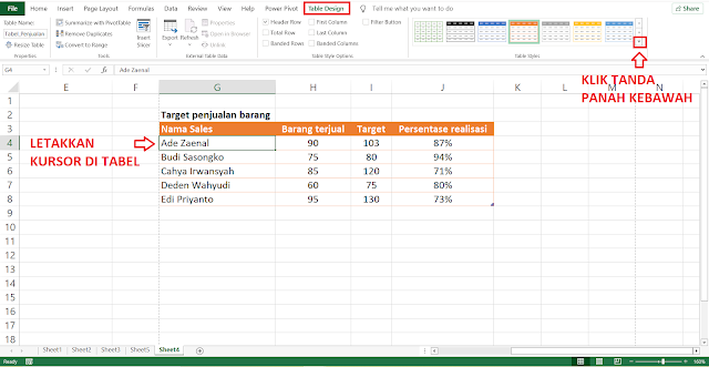 Cara Mengubah Desain Tabel (Table Styles) di Microsoft Excel