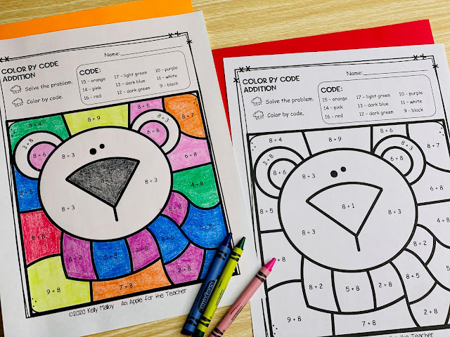 Winter Color by Number Worksheets Addition Polar Bear