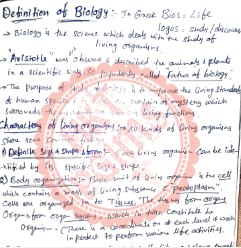Remedial Biology Unit-1 1st Semester B.Pharmacy Lecture Notes,BP106RBT Remedial Biology,BPharmacy,Handwritten Notes,BPharm 1st Semester,Important Exam Notes,Remedial Biology,