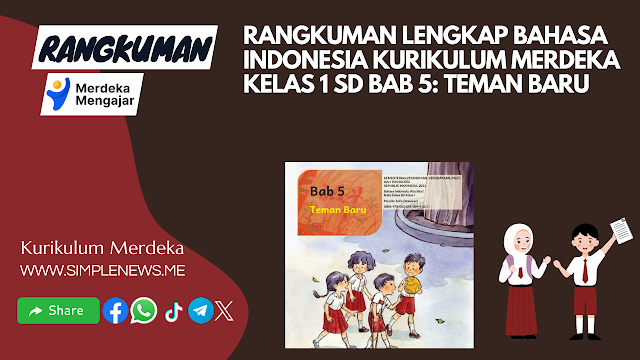 Rangkuman Lengkap Bahasa Indonesia Kurikulum Merdeka Kelas 1 SD Bab 5: Teman Baru www.simplenews.me