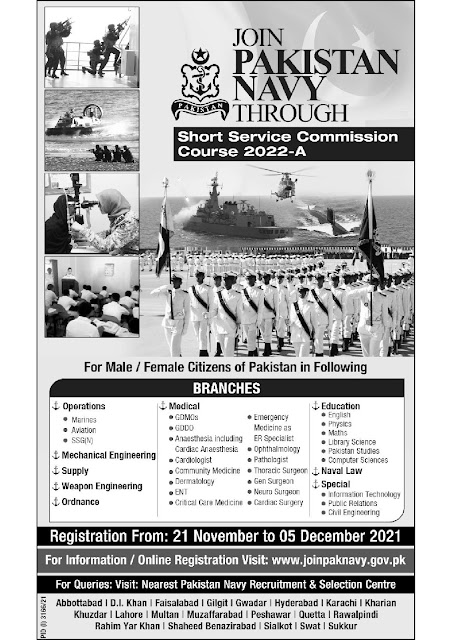 Join Pak Navy Jobs 2021 Through SSC Course 2022-A