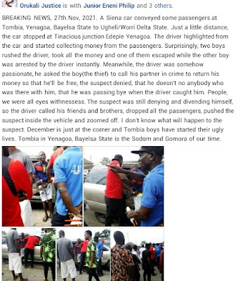 Suspected thief Arrested in Bayelsa