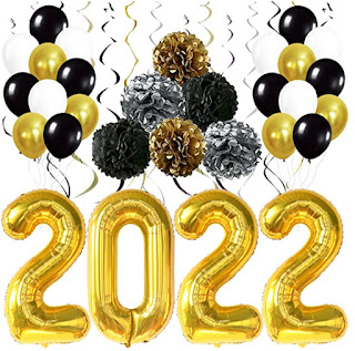 Happy New Year balloons 2022 gold and black