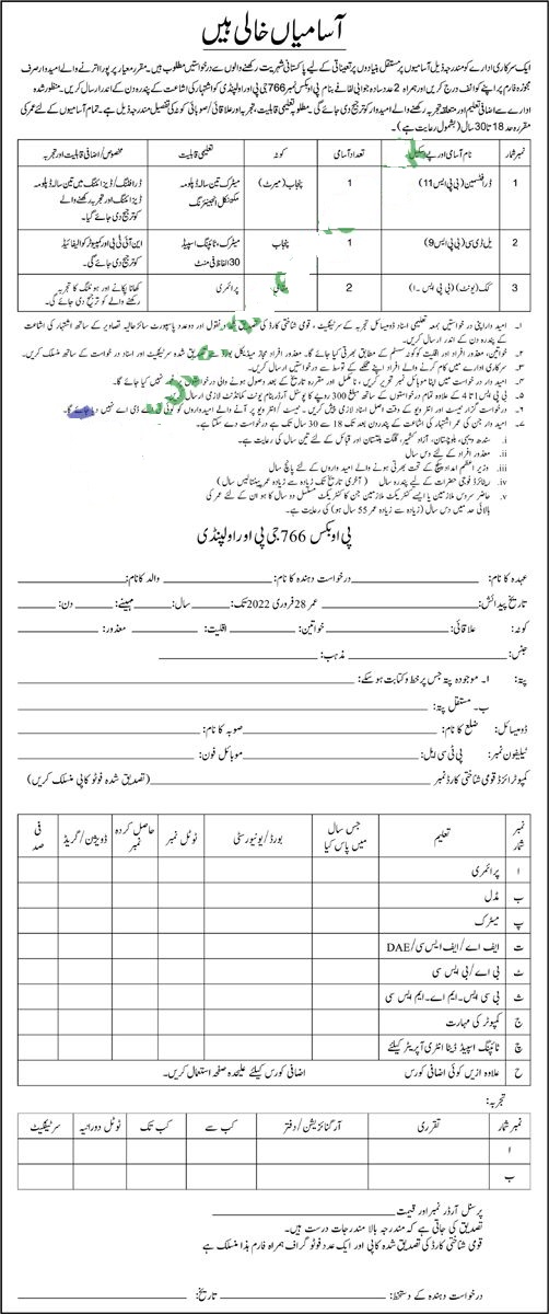 Pakistan Army PO Box No 766 GPO jobs
