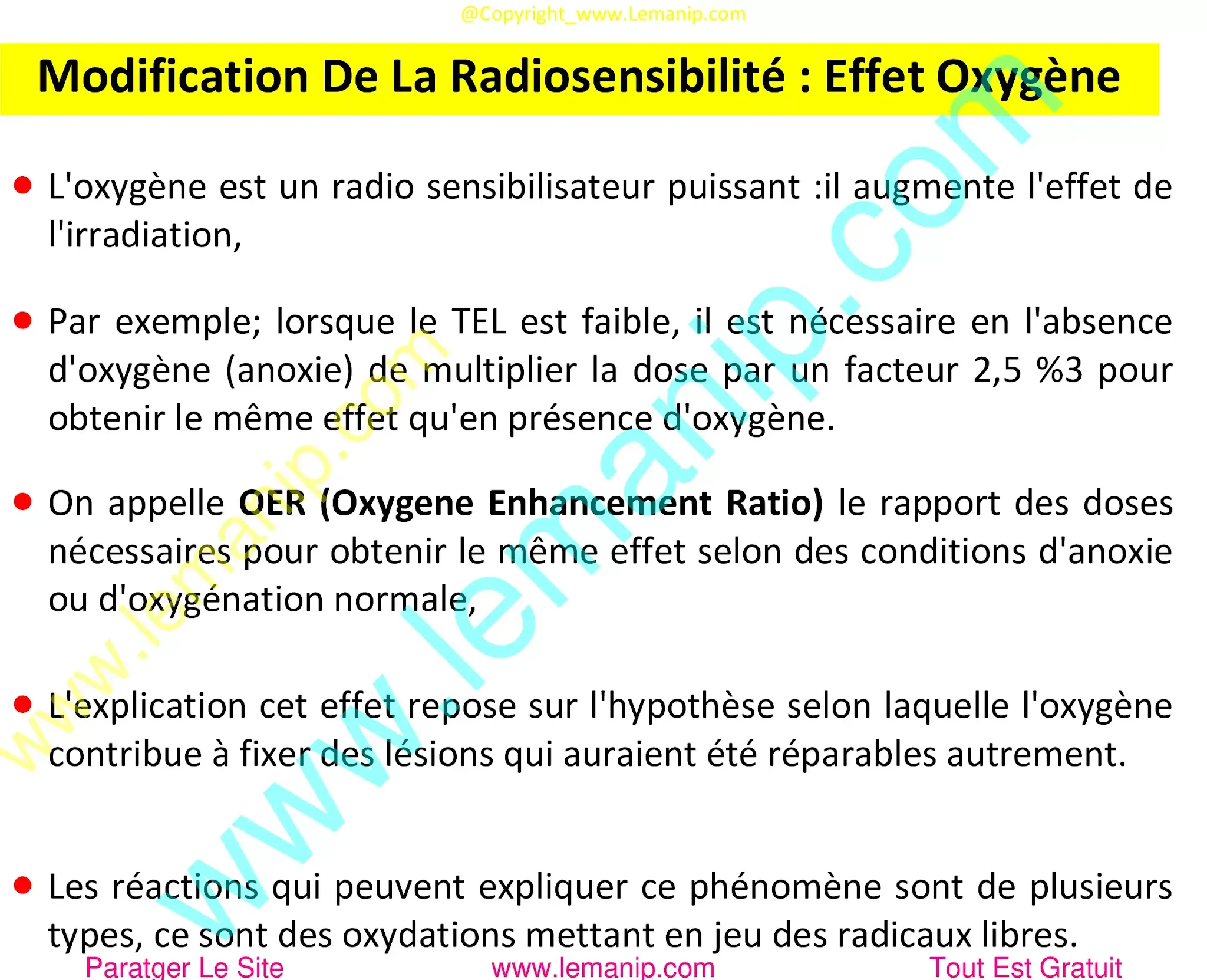 Modification De La Radiosensibilité : Effet Oxygène