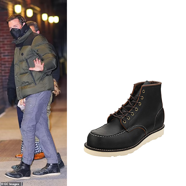 Bradley Cooper wearing Red Wing 9075 Moc 6 inch Boots in New York City on January 11, 2022