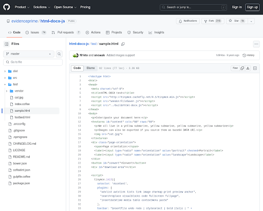 https://github.com/evidenceprime/html-docx-js/blob/master/test/sample.html