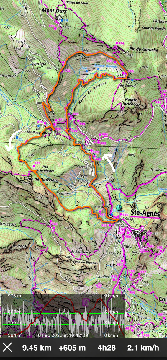 Hike track from Ste-Agnès