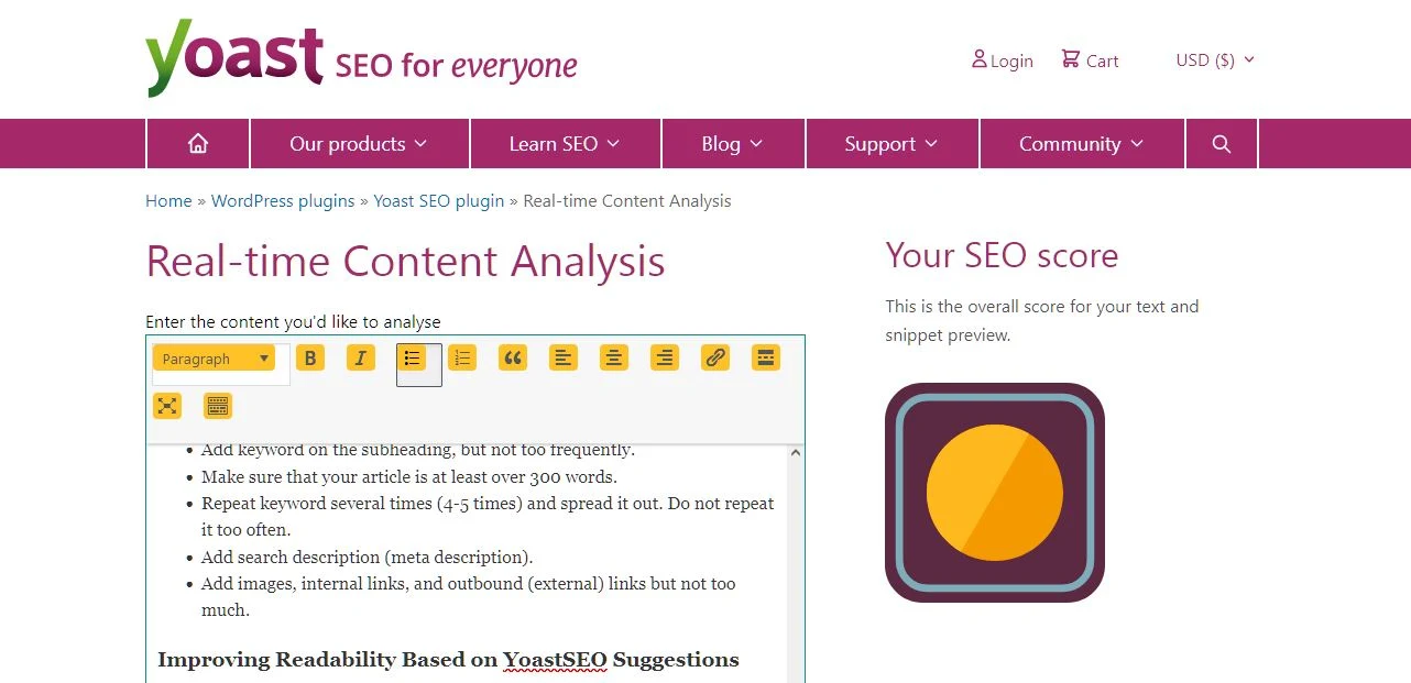 Use YoastSEO real time content analysis to improve your Blogspot performances.