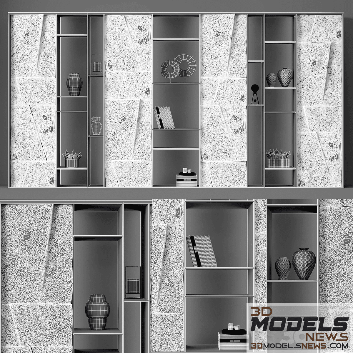 Shelving with stone panels model 2