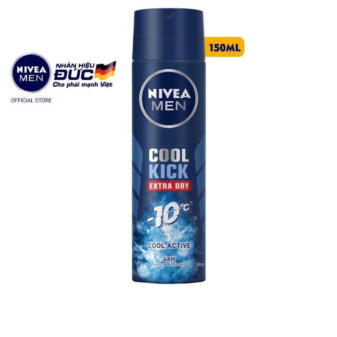 Mall Shop [ nivea.officialstore ] Combo 2 xịt ngăn mùi NIVEA MEN Cool Kick Mát Lạnh - Thơm năng động (150ml/chai) - 82883