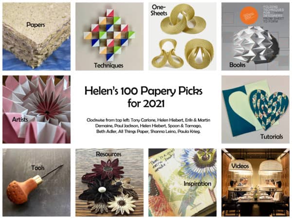 collage of paper craft and paper art projects, books, and tools
