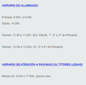 Horario do CEIP PLURILINGÜE O POMBAL