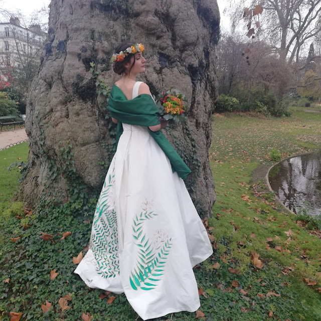 Robe de mariée peinte à la main de fougères