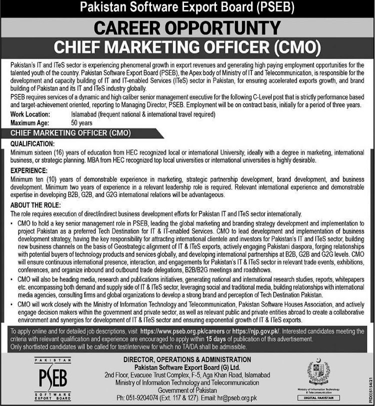 Pakistan Software Export Board PSEB Latest Jobs 2022