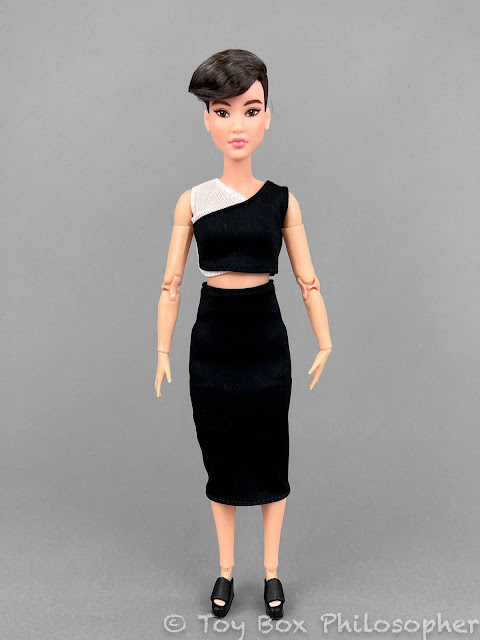 Barbie Looks Doll, Collectible & Posable with Wavy Brown Hair & Curvy Body  Type, Silvery & Black Halter Dress