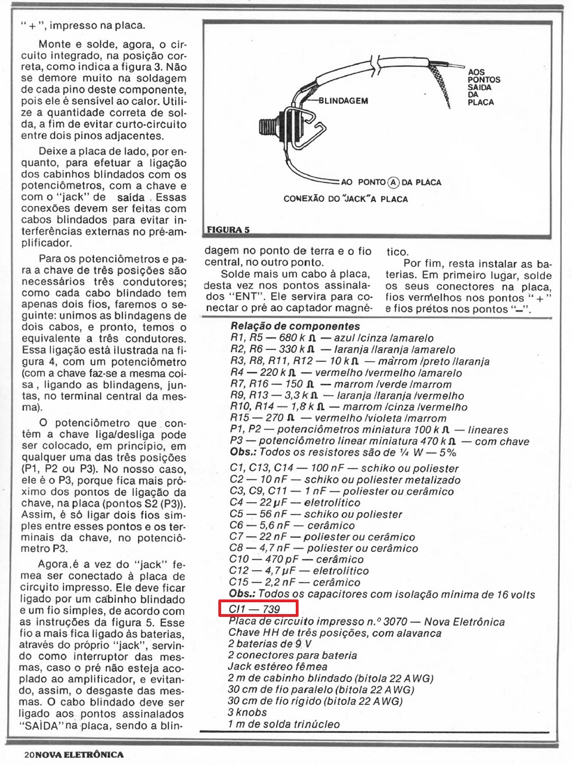 NOVA ELETRÔNICA n.19 - 09/1978 PRÉ-AMPLIFICADOR GUITARRA