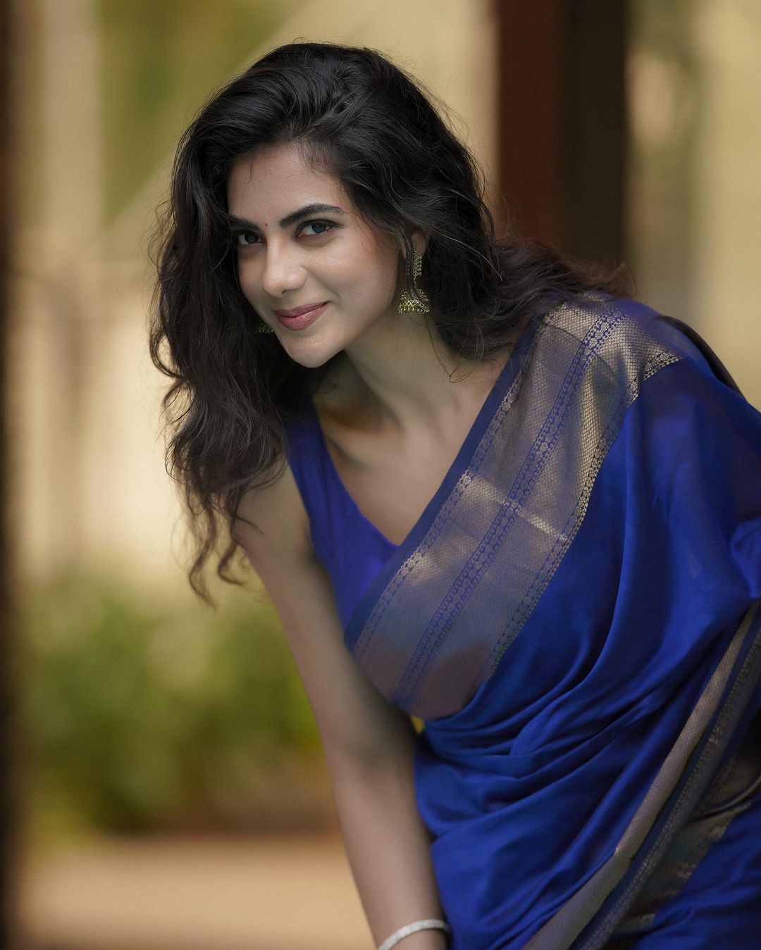 Actress Malina Smile in Blue Saree
