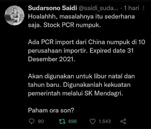 Liputan Majalah TEMPO terbaru mengungkap Bisnis PCR Oalah... Masalahnya itu sederhana saja, Stock PCR numpuk, Mau Expired (Kadaluarsa)