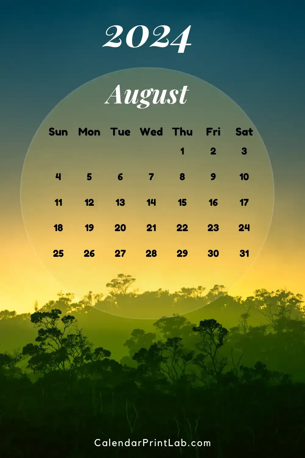 iPhone August 2024 Calendar Nature Wallpaper