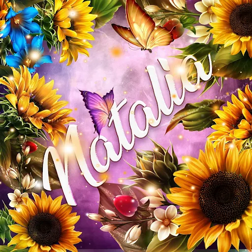 imágen con el nombre nadia con fondo de girasoles y mariposas para descargar gratis