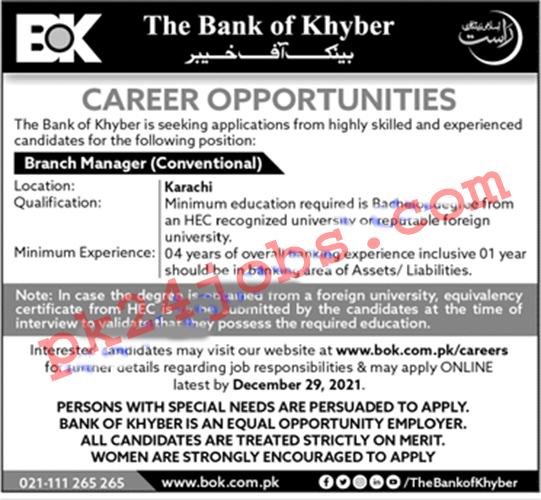 Bank of Khyber Jobs 2022 – Today Jobs 2022