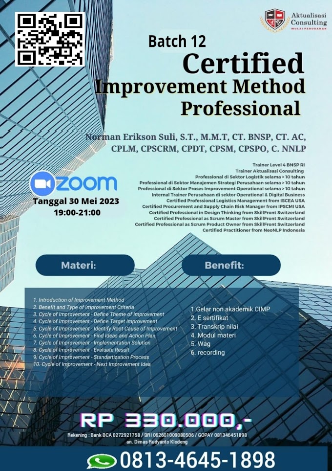 WA.0813-4645-1898 | Certified Improvement Method Professional (CIMP) 30 Mei 2023
