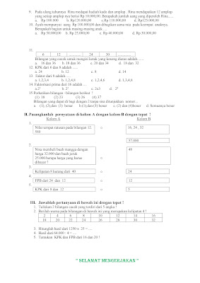 Soal Sumatif Tengah Semester Matematika Kelas 5 SD Semester 1