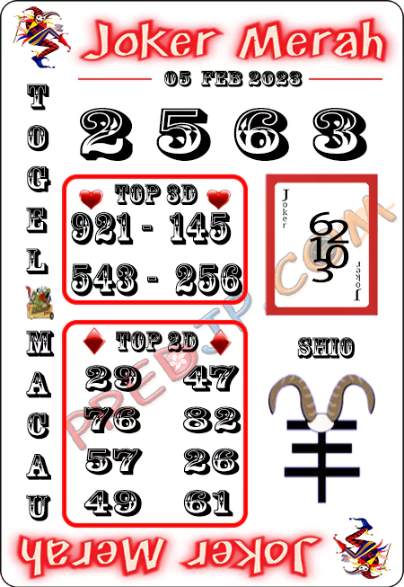 Prediksi Paito Toto Macau Joker Merah Minggu 05 Februari 2023