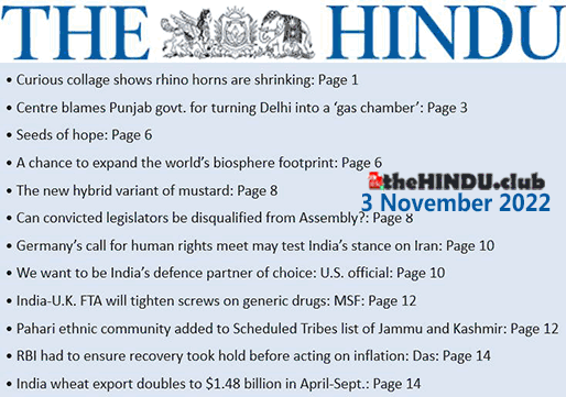 What UPSC Exam Aspirnts should read today in The Hindu Newspaper on 3 November 2022