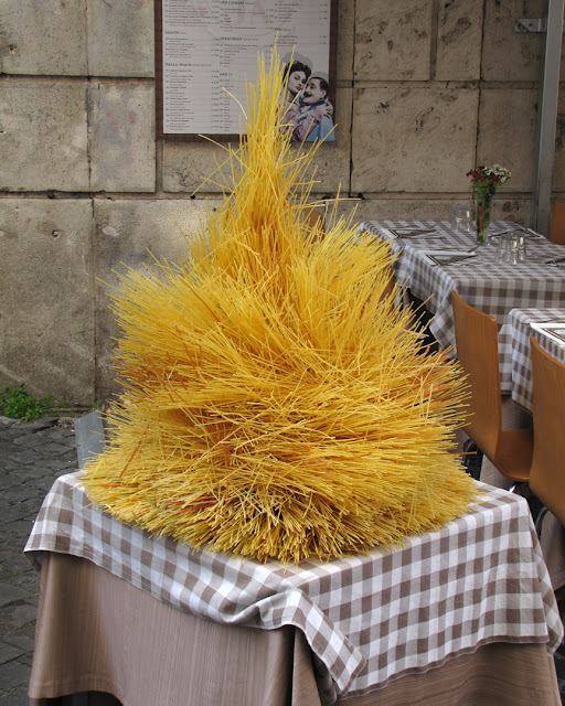 Spaghetti sculpture outside a restaurant, Via dei Baullari, Rome