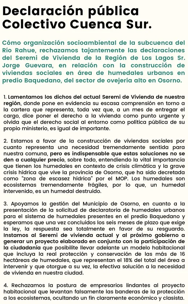 Declaración pública Colectivo Cuenca Sur