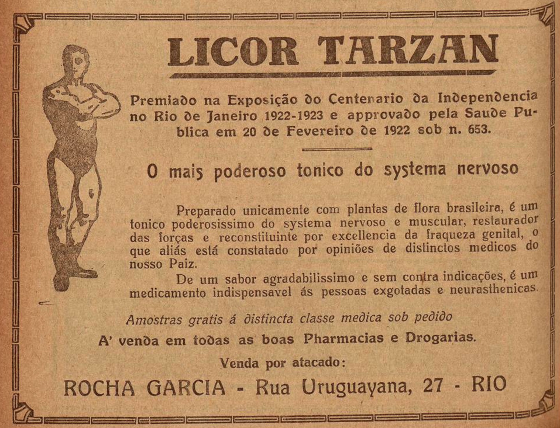 Propaganda antiga veiculada em 1923 promovia os benefícios do Licor Tarzan