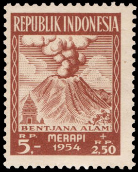 Indonesian Postage Stamp I-17 Natural Disasters Relief Fund, Merapi 5+2.5 rupiah 1954