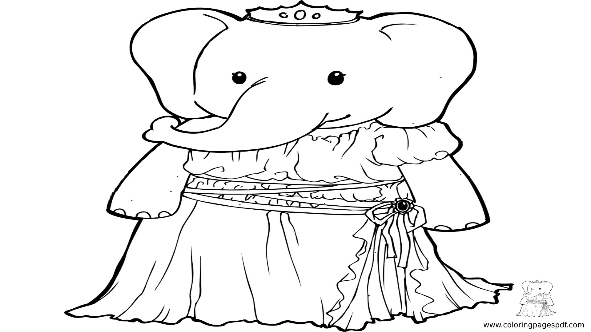 Coloring Pages Of A Cute Elephant Princess