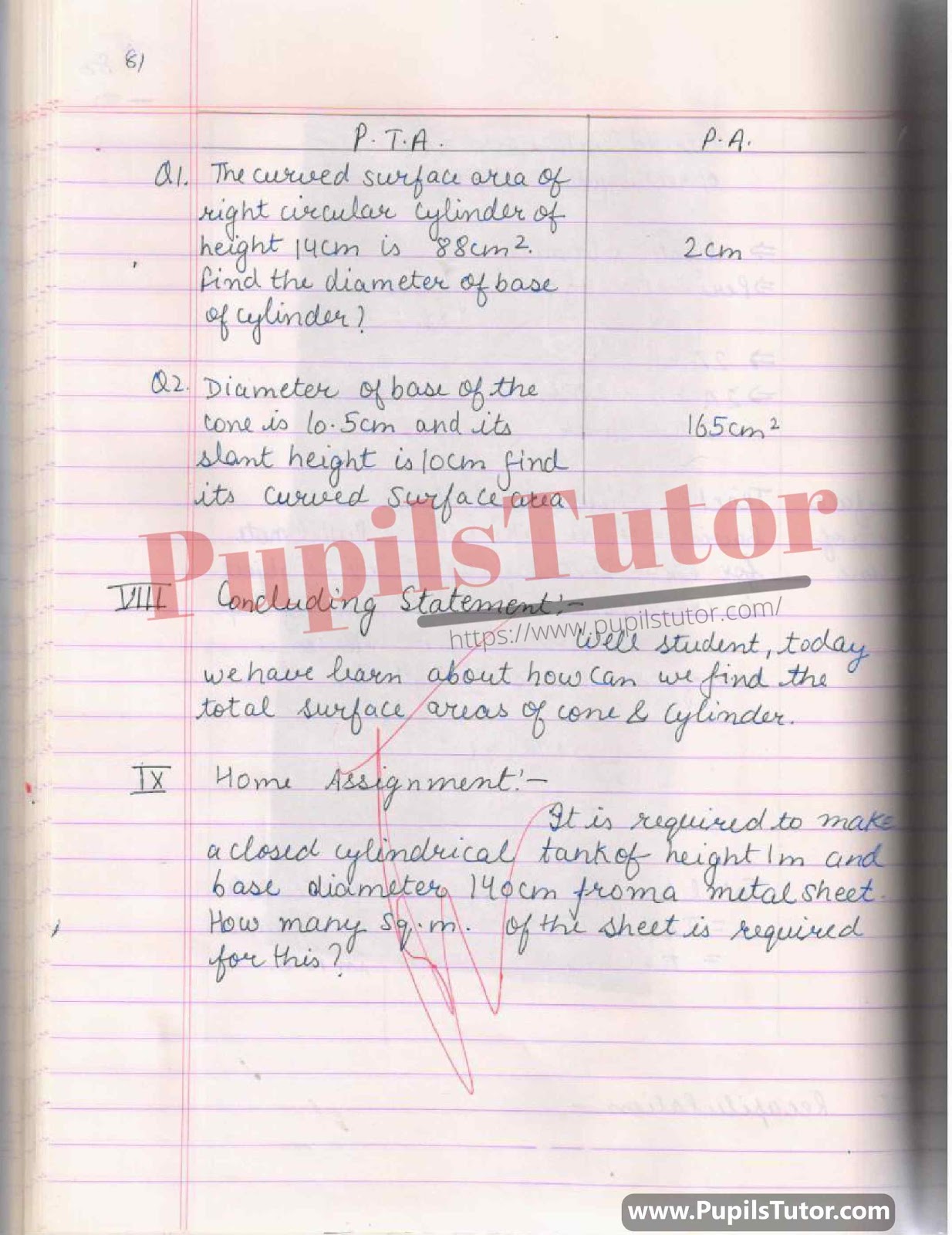 B.Ed Maths Lesson Plan For Class 8 To 10 PDF On Total Surface Area Of Cone And Cylinder  – [Page 6] – pupilstutor.com