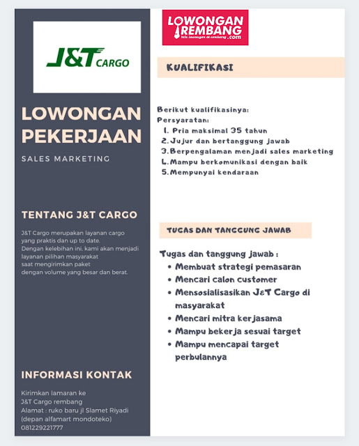 Lowongan Kerja Sales Marketing J&T Cargo Rembang