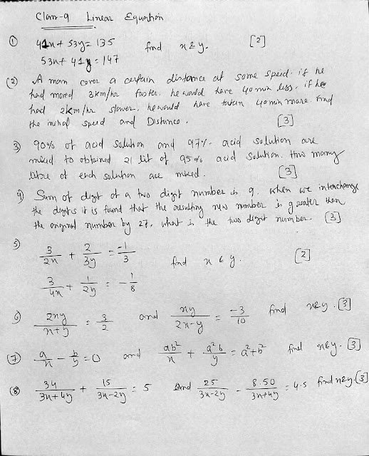 Class 9 Linear Equation Question Set 1 FM 30