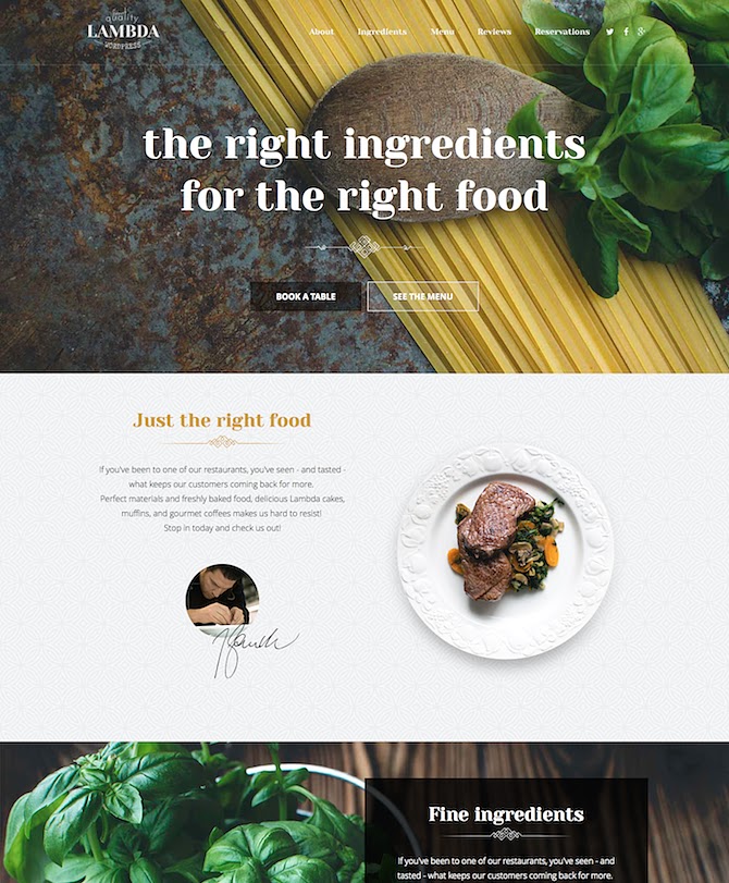 One Page Restaurant Template
