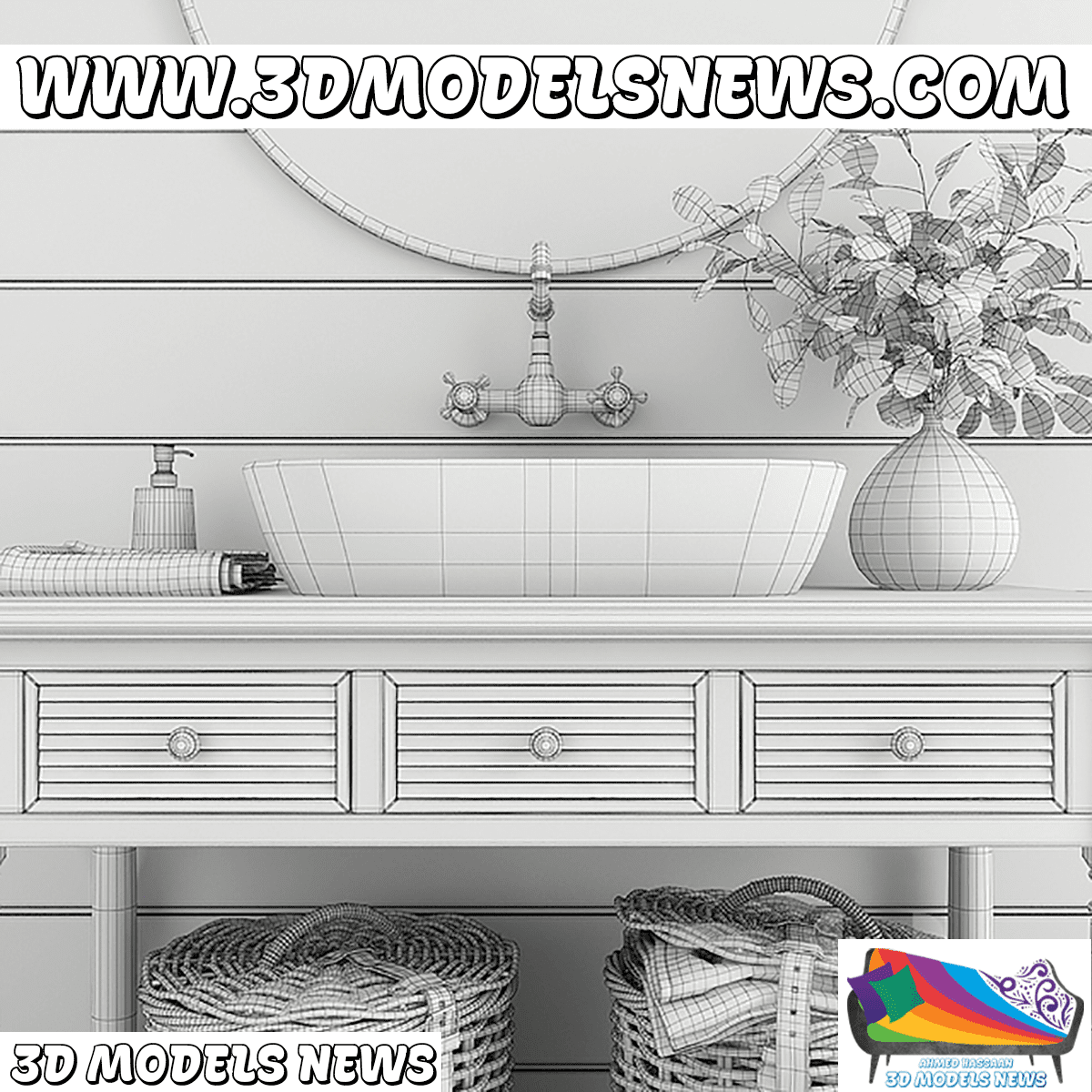 Modern console with basin style mirror and bathroom decor 2