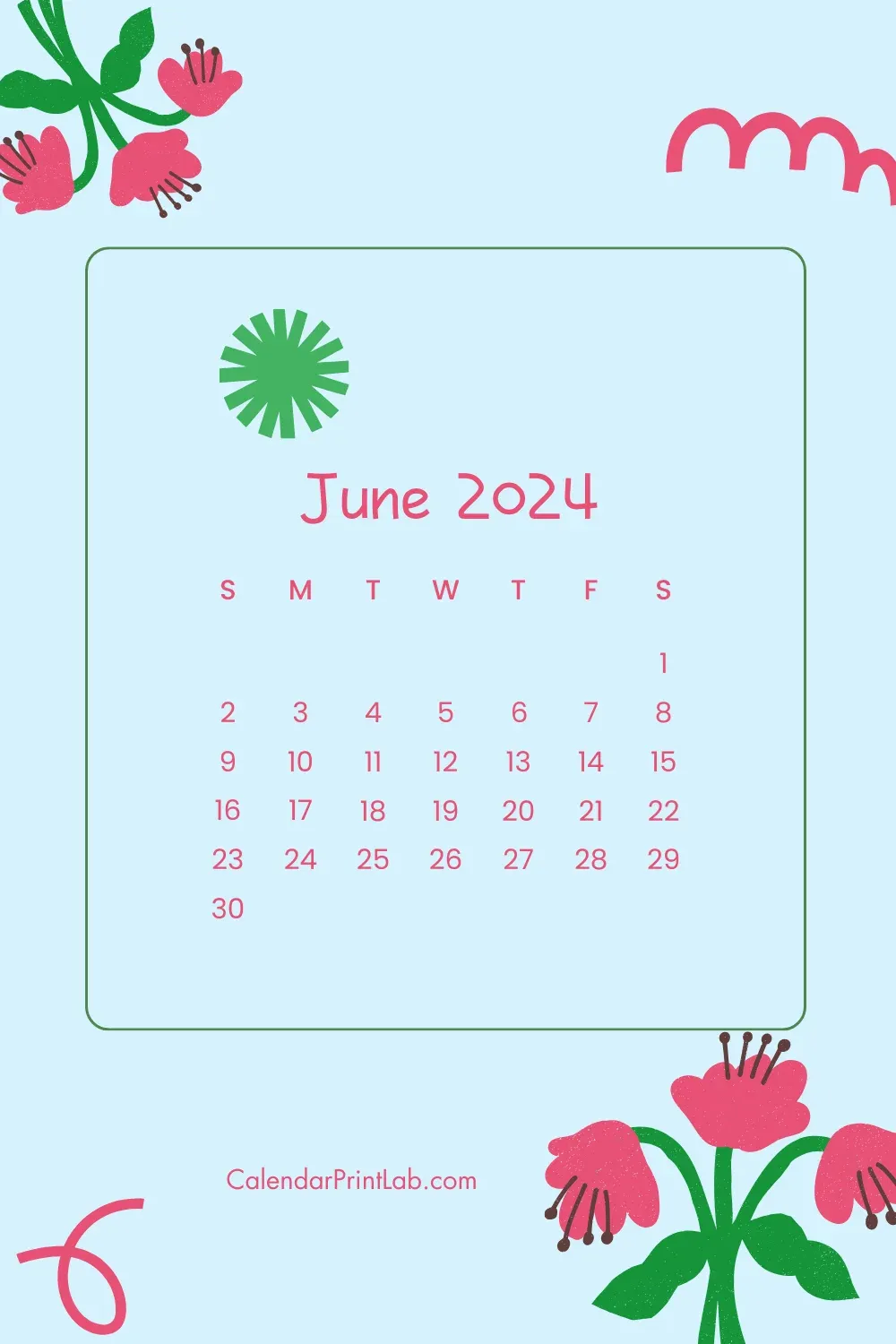 June 2024 Mobile Calendar Wallpaper